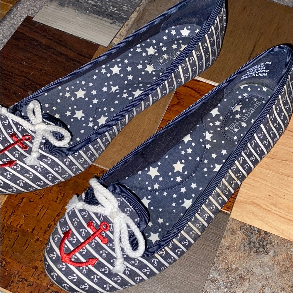 Sperry Blue and White Nautical Flats